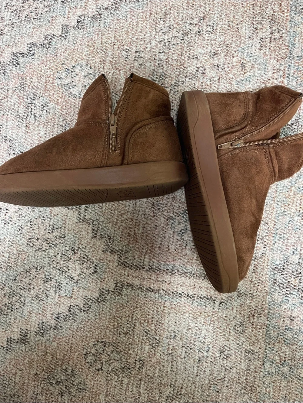 Girls Cozy Brown Suede Shearling-Lined Booties Zara 12.5